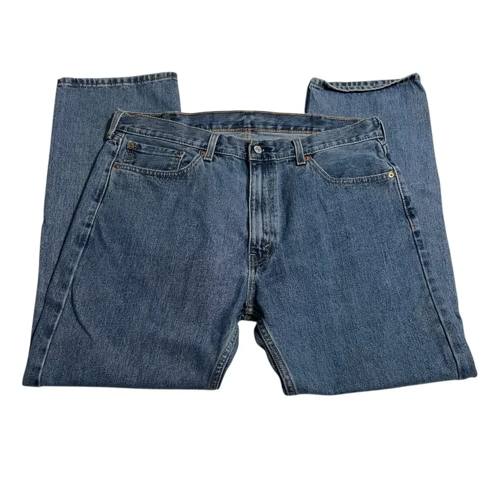 Levis 505 Mens Jeans Size 38 Blue Regular Fit Straight Zip Fly Denim Inseam 28